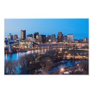 saint paul skyline en riverfront ' s nachts foto afdruk
