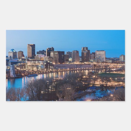 saint paul skyline en riverfront ' s nachts rechthoekige sticker (Voorkant)