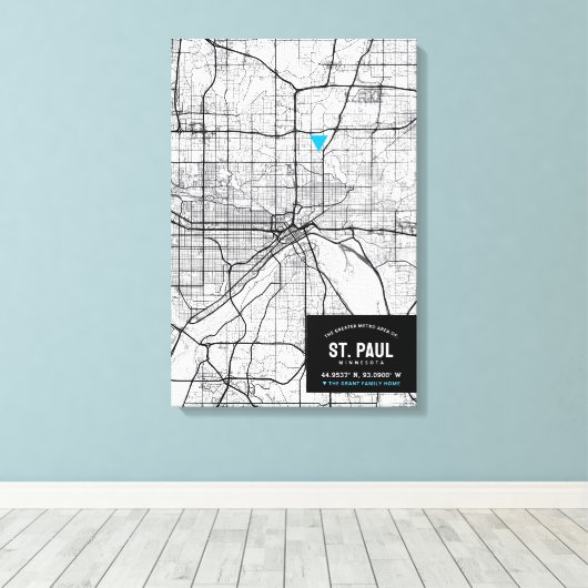 Saint Paul Stadsplattegrond + Markeer uw locatie Canvas Afdruk (Insitu (Houten vloer))