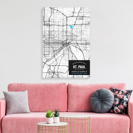 Saint Paul Stadsplattegrond + Markeer uw locatie Canvas Afdruk (Insitu (Woonkamer))