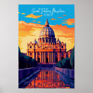 Saint Peters Basilica vintage reisillustratie Poster