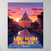 Saint Peters Basilica vintage reisillustratie Poster (Voorkant)