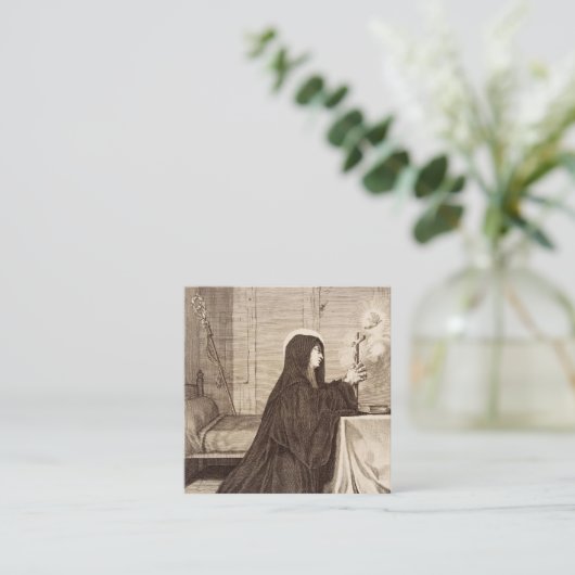 Saint Scholastica Patroness van school Vierkante Visitekaartje (Staand voorkant)
