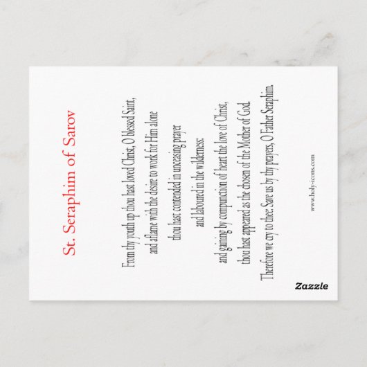 Saint Seraphim of Sarov Prayer Card Briefkaart (Achterkant)