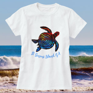 Saint Simons Island GA Colorful Zee Turtle Souveni T-shirt