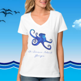 Saint Simons Island GA Ocean Blue Octopus T-Shirt