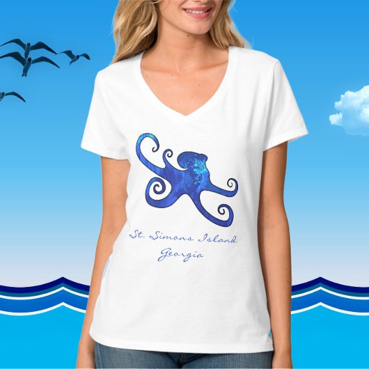 Saint Simons Island GA Ocean Blue Octopus T-Shirt