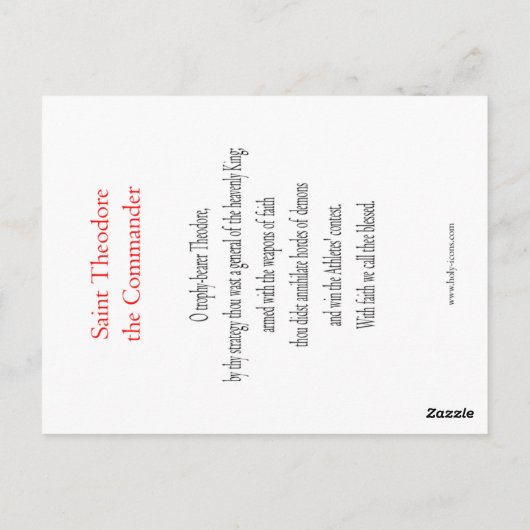 Saint Theodore Prayer-kaart Briefkaart (Achterkant)