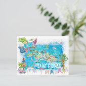 Saint Thomas USVI Illustrated Travel Map Briefkaart (Staand voorkant)
