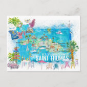 Saint Thomas USVI Illustrated Travel Map Briefkaart (Voorkant)