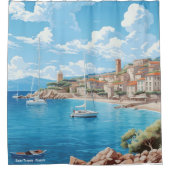 Saint Tropez Frankrijk Kunst Vintage Reizen Douchegordijn (Voorkant)