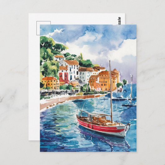 Saint Tropez Frankrijk Waterverf schilderij Briefkaart (Voorkant / Achterkant)