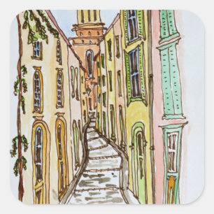 Saint-Tropez Gebouwen   Franse Riviera, Frankrijk Vierkante Sticker