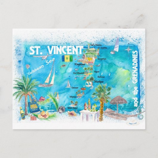Saint Vincent Grenadines Antilles Illustrated Trav Briefkaart (Voorkant)