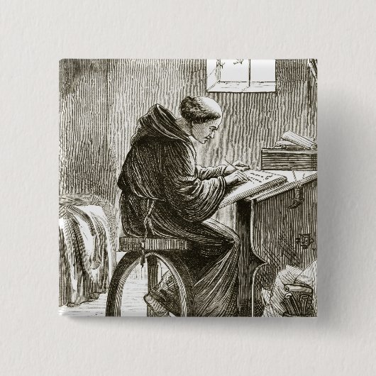 Saint Vincent schrijft in zijn cel bij Ferins, van Vierkante Button 5,1 Cm (Voorkant)