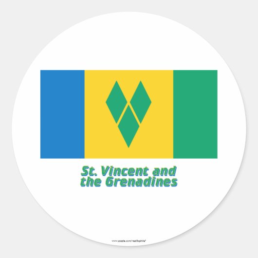 Saint Vincent Vlag met naam Ronde Sticker (Voorkant)