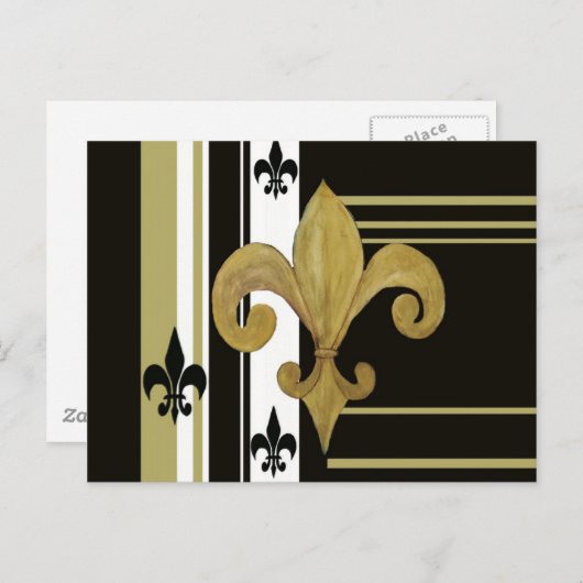 Saints Black en Gold Fleur de lis Briefkaart (Voorkant / Achterkant)