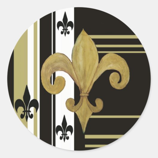 Saints Black en Gold Fleur de lis Ronde Sticker (Voorkant)