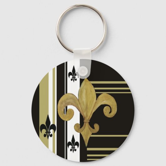 Saints Black en Gold Fleur de lis Sleutelhanger (Voorkant)
