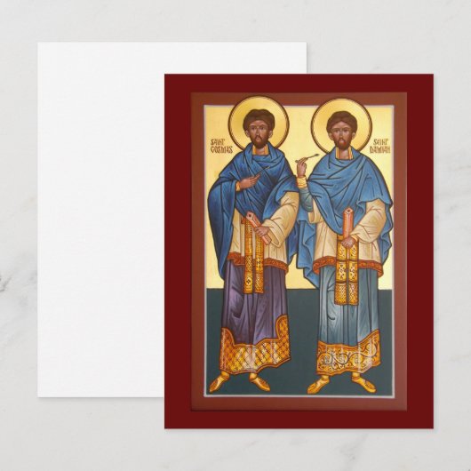 Saints Cosmas and Damian Icon Prayer Kaart (Voorkant / Achterkant)
