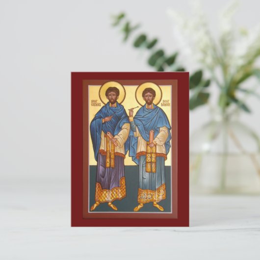Saints Cosmas and Damian Icon Prayer Kaart (Staand voorkant)
