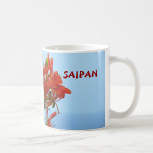 Saipan Flame Blossom op een oceaan blauw Koffiemok