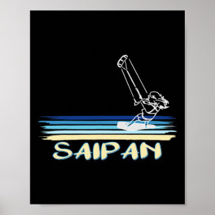 Saipan Kitesurfen Strand Lijn Kunst Grafisch Voor Poster