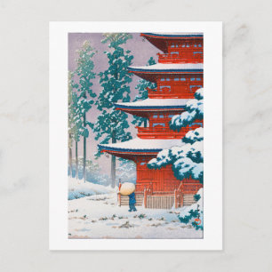Saishoin Temple in Snow, Hasui Kawase, Woodcut Briefkaart