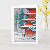 Saishoin Temple in Snow, Hasui Kawase, Woodcut Kaart (Gele Bloem)