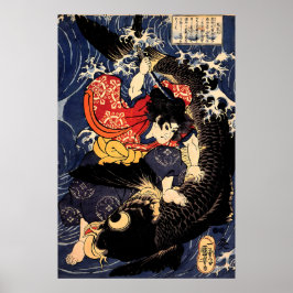 Saito Oniwakamaru die de reuzenkarper Kuniyoshi do Poster