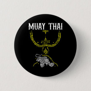 Sak Yant Muay Thai Kickboksen Tijger Tattoo Aziati Ronde Button 5,7 Cm