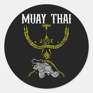 Sak Yant Muay Thai Kickboksen Tijger Tattoo Aziati Ronde Sticker