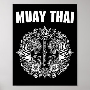 Sak Yant Muay Thai kunst tattoo tweeling tijger ki Poster