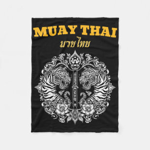 Sak Yant Muay Thai Kunst Tattoo Twin Tiger Kickbox Fleece Deken