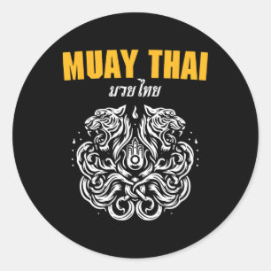 Sak Yant Muay Thai Kunst Tattoo Twin Tiger Kickbox Ronde Sticker