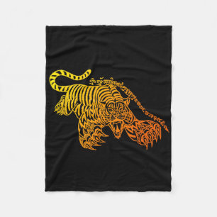 Sak Yant Muay Thai Tattoo Brave Tiger Kickboksen T Fleece Deken