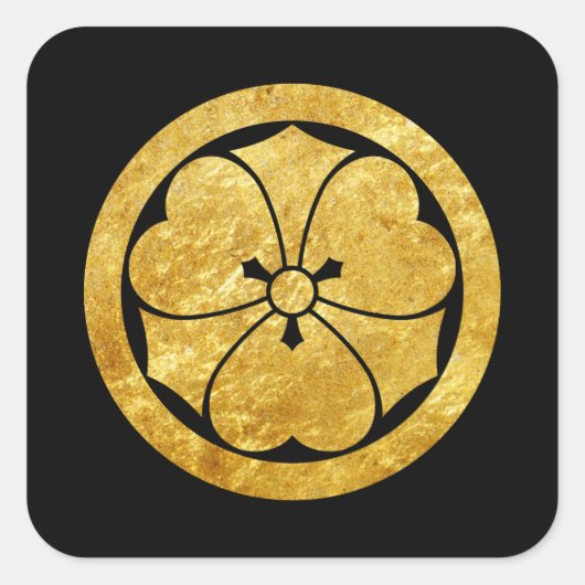 Sakai Mon Japans samurai faux goud op zwart Vierkante Sticker (Voorkant)