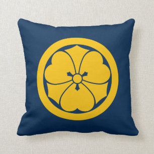 Sakai Mon Japanse samoerai-clan geel op blauw Kussen