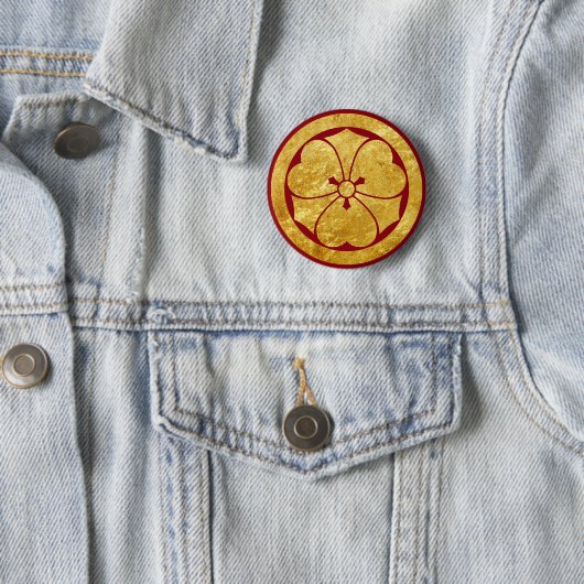 Sakai Mon Japanse samurai clan faux goud in rood Ronde Button 5,7 Cm (In situ)