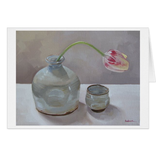 Sake Jug met Tulip Art Card (Voorkant Horizontaal)