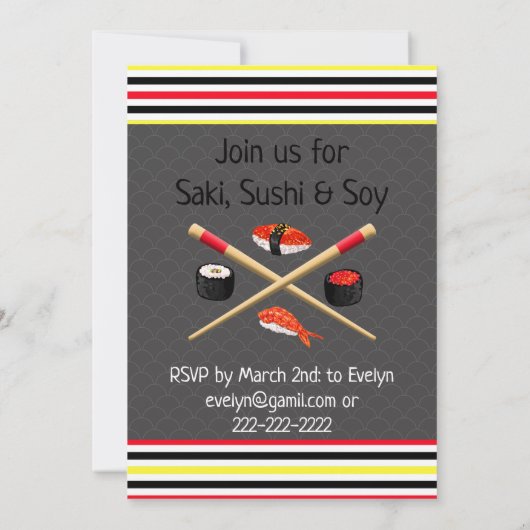 Saki- en Sushi-partijparen nodigen uit Kaart (Achterkant)