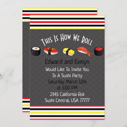 Saki- en Sushi-partijparen nodigen uit Kaart (Voorkant / Achterkant)