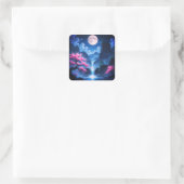 Sakora boom -Maanverlichte Waterval met Kersennatu Vierkante Sticker (Tas)