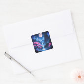 Sakora boom -Maanverlichte Waterval met Kersennatu Vierkante Sticker (Envelop)