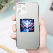 Sakora boom-Maanverlichte Waterval met Kersroze Sticker (Telefoon)