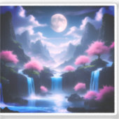 Sakora boom-Maanverlichte Waterval met Kersroze Sticker (Voorkant)