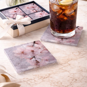 Sakora roze glazen onderzetter – Elegant bloemende