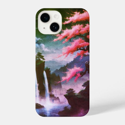 Sakora tree-Moonlit Waterfall with Cherr-pink iPhone Hoesje (Achterkant)
