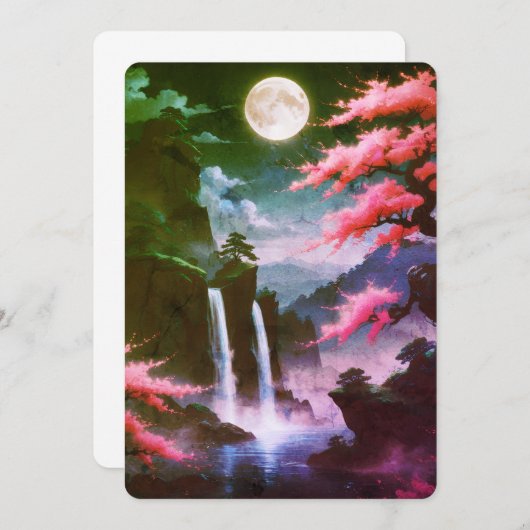 Sakora tree-Moonlit Waterfall with Cherr-pink Kaart (Voorkant / Achterkant)