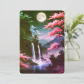 Sakora tree-Moonlit Waterfall with Cherr-pink Kaart (Staand voorkant)